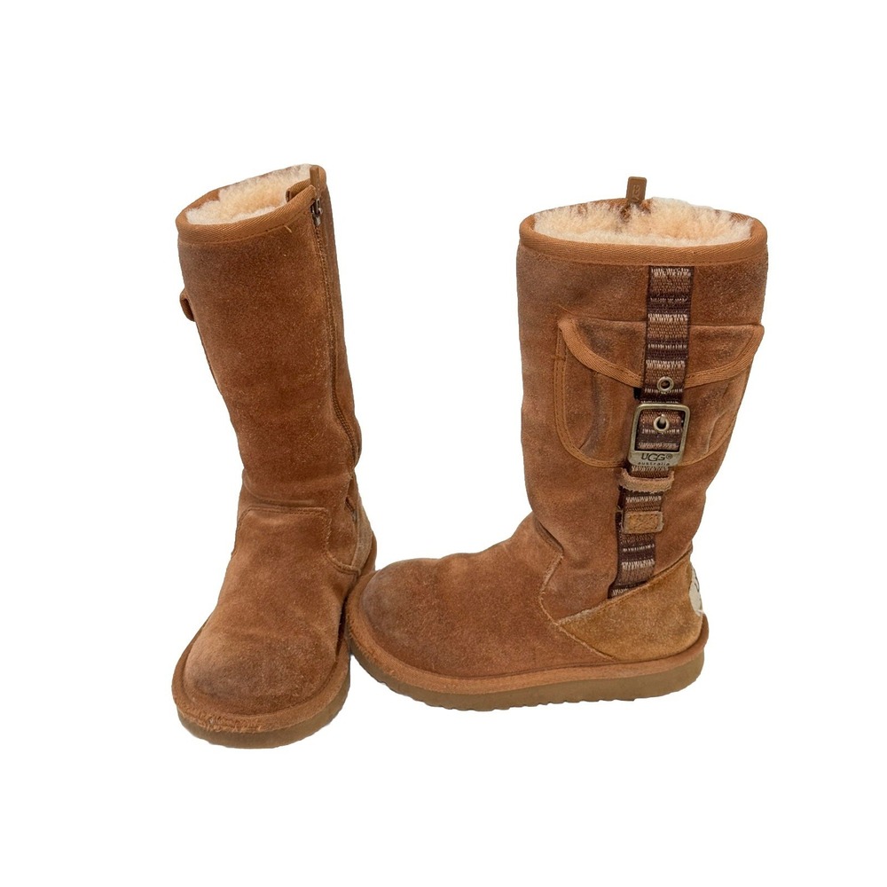 UGG‎ Childs Australia 1968 RETRO CARGO Sheepskin Lined Tall Boots Chestnut Sz 10